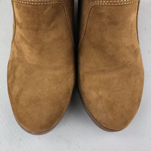 JustFab Women's 9 Kishani Brown Faux Suede High Heel Hidden Wedge Ankle Booties - Picture 5 of 14